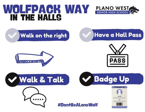 Wolfpack Way in the halls...Walk on the right, have a hall pass, walk & talk, badge up.